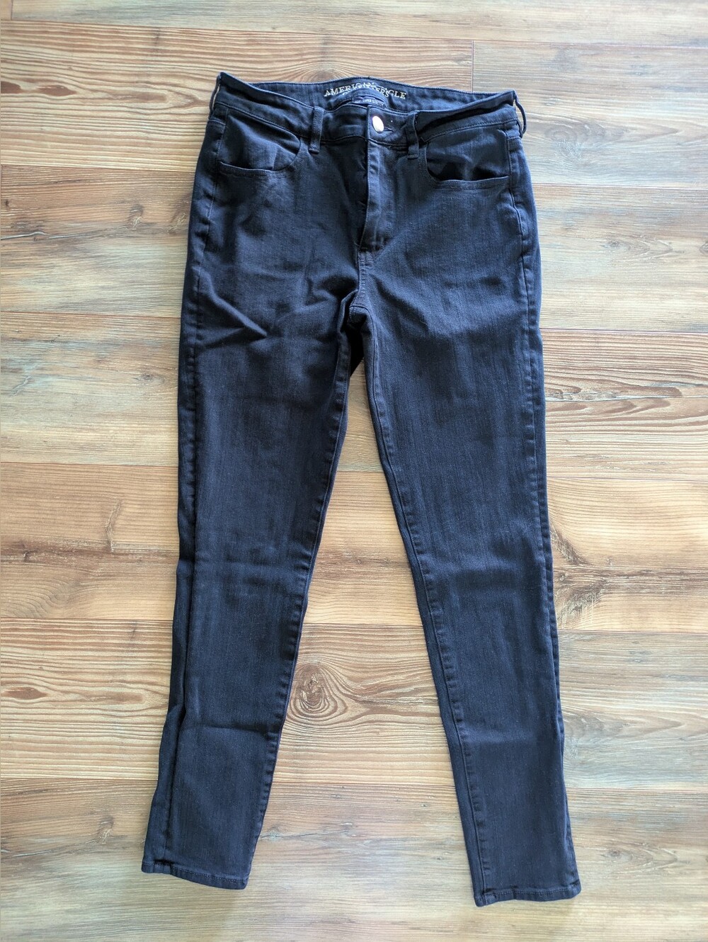 American Eagle 360 Super Stretch Hi-Rise Jegging Black Skinny Denim Jeans 12 L